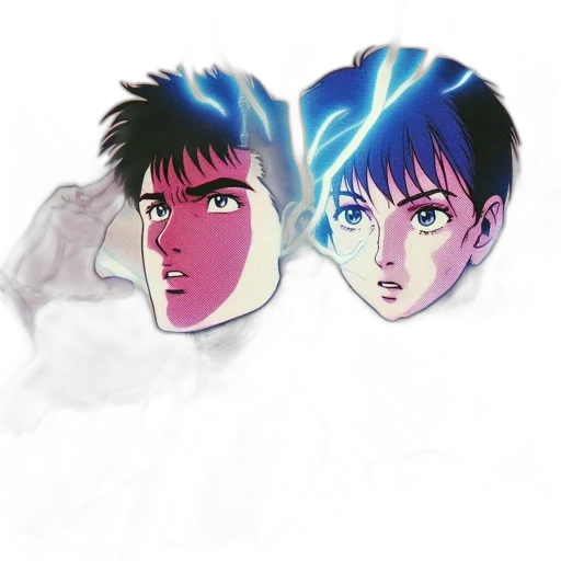 anime, vaporwave, concept art, comic book art, neon lights, outer space, fire, blue transparent PNG cut-out