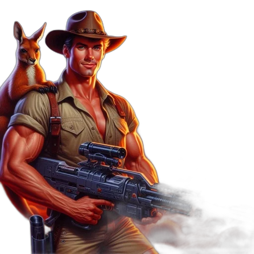 weapon, animal, concept art, comic book art, fantasy art, photorealistic, muscular, man transparent PNG cut-out