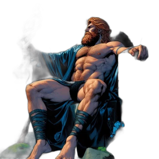comic book art, concept art, fantasy art, photorealistic, muscular, bearded, man, wielding transparent PNG cut-out