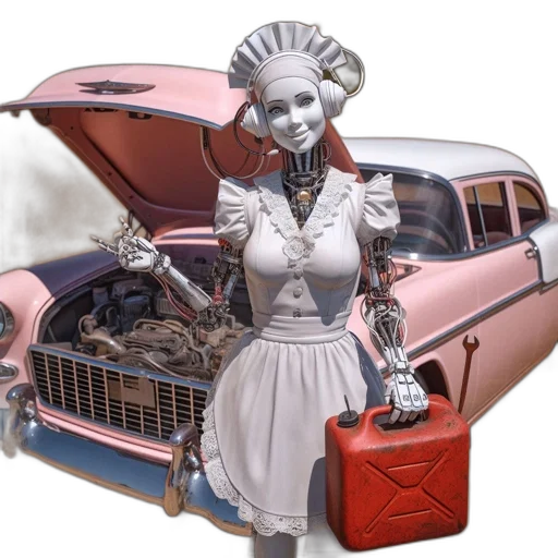car, robot, jewelry, photorealistic, concept art, 3d render, city street, open transparent PNG cut-out