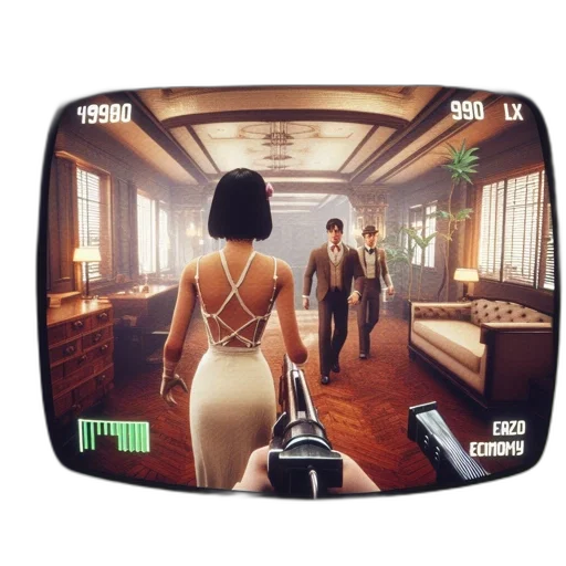 concept art, photorealistic, inside, vintage-styled, room, within, video, game transparent PNG cut-out