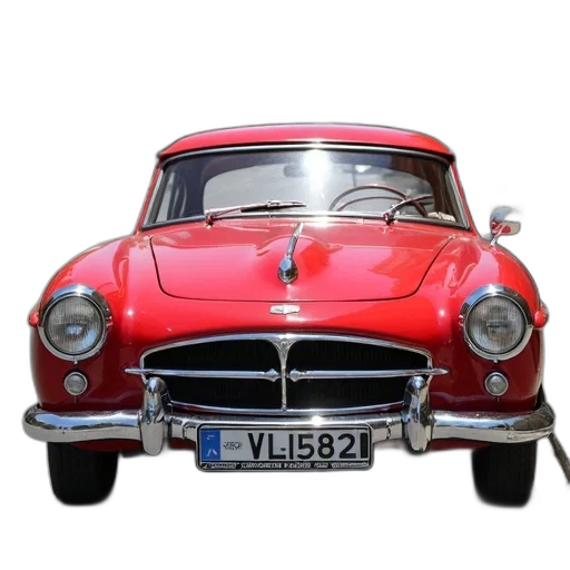 car, 3d render, photorealistic, red, antique, parked, street, white transparent PNG cut-out