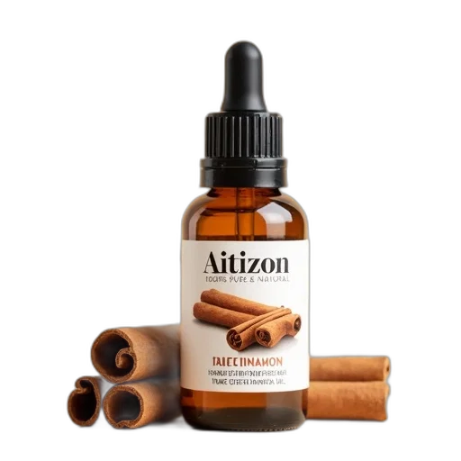 bottle, cinnamon, essential, oil, label, reads, aitizon, 100 transparent PNG cut-out