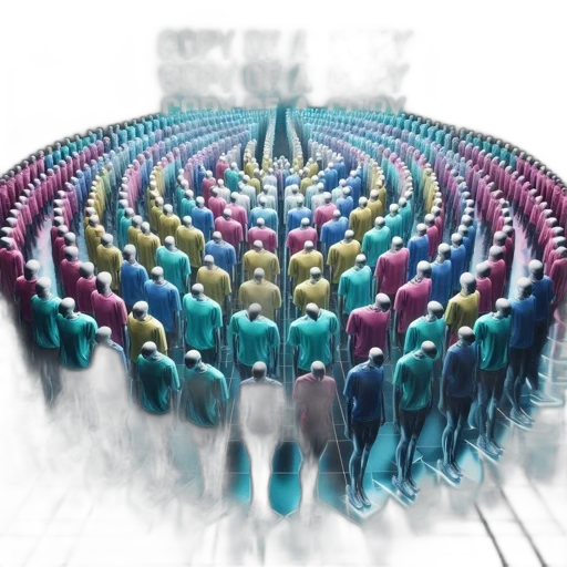 robot, umbrella, crown, 3d render, concept art, crowds, identical, figures transparent PNG cut-out