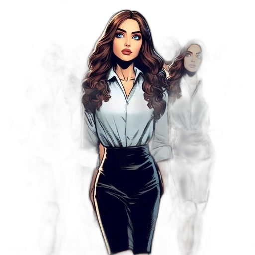 dress, jacket, staff, comic book art, concept art, fantasy art, cartoon, dark transparent PNG cut-out