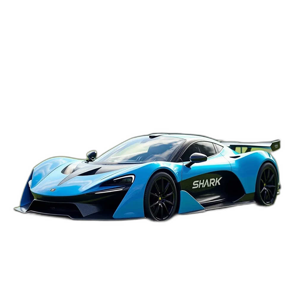 car, 3d render, sleek, futuristic, blue, black, sports, shark-like transparent PNG cut-out