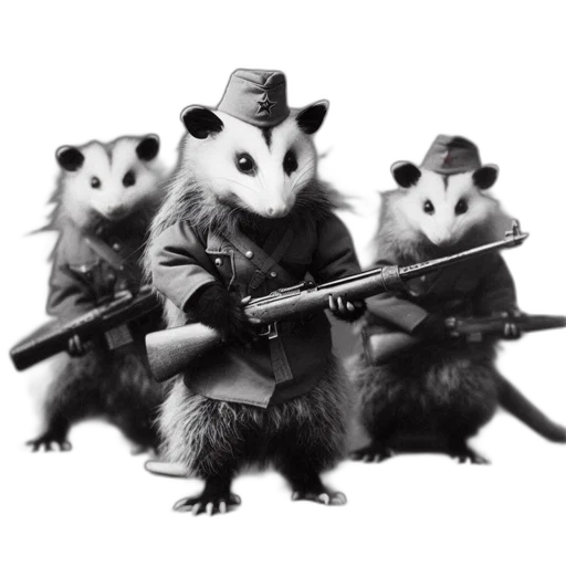 weapon, animal, jacket, hat, concept art, photorealistic, 3d render, three transparent PNG cut-out