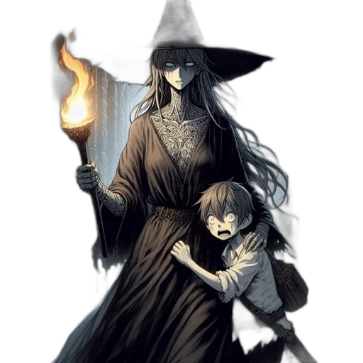 staff, concept art, fantasy art, pixel art, comic book art, fire, dark, monochrome transparent PNG cut-out