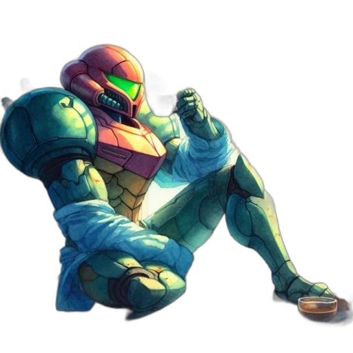 robot, weapon, jacket, creature, concept art, vaporwave, pixel art, 3d render transparent PNG cut-out