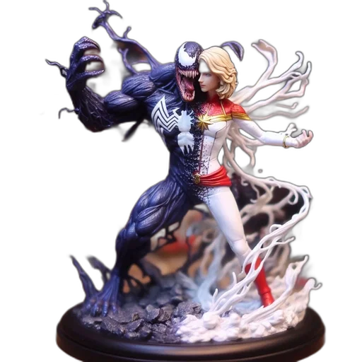 concept art, comic book art, fantasy art, underwater, two, figurines, venom, character transparent PNG cut-out