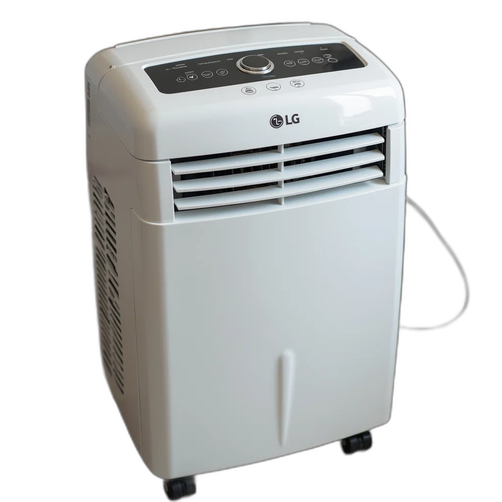 robot, 3d render, white, air, conditioner, sitting, carpeted, floor transparent PNG cut-out