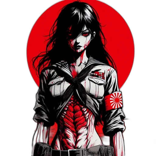 jacket, weapon, comic book art, cyberpunk, anime, concept art, red, scene transparent PNG cut-out