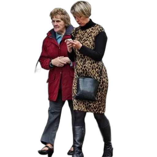 jacket, staff, shoes, two, women, walk, down, street transparent PNG cut-out