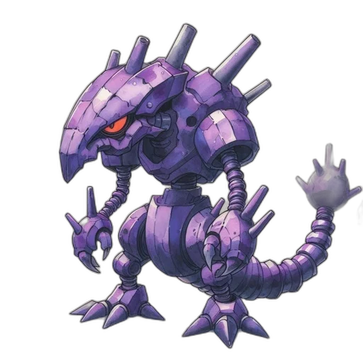 creature, dragon, robot, weapon, concept art, pixel art, 3d render, purple transparent PNG cut-out