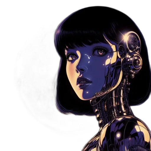 robot, face, concept art, comic book art, cyberpunk, fantasy art, neon lights, outer space transparent PNG cut-out