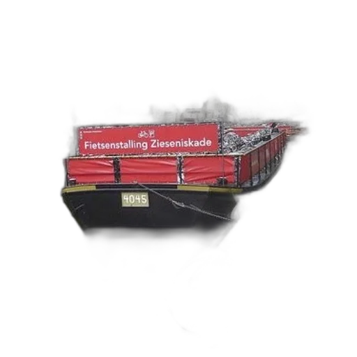 furniture, boat, red, sign, says, fietsenstalling, zieseniskade, docked transparent PNG cut-out