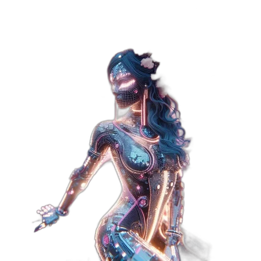 robot, creature, staff, mask, concept art, 3d render, fantasy art, cyberpunk transparent PNG cut-out