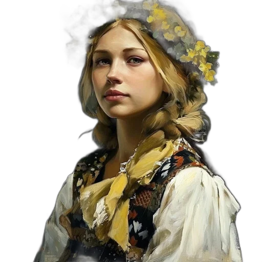 face, dress, jacket, hat, photorealistic, oil painting, fantasy art, concept art transparent PNG cut-out