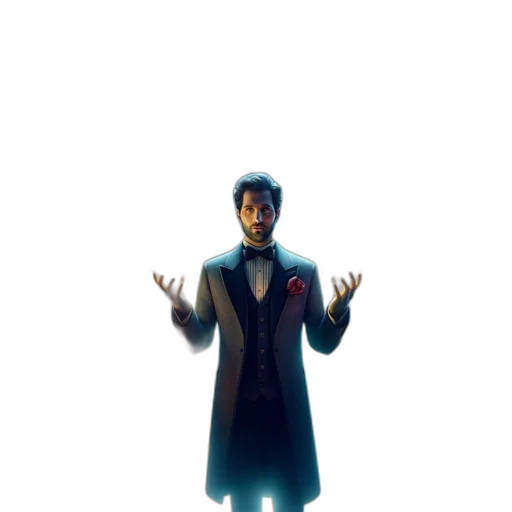 jacket, staff, creature, umbrella, concept art, 3d render, cartoon, pixel art transparent PNG cut-out
