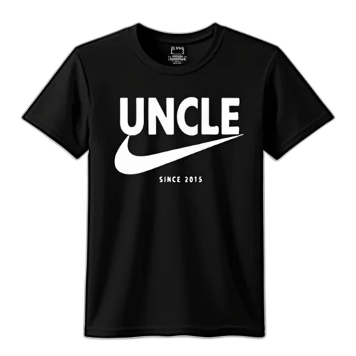 black, t-shirt, stylized, white, graphic, reads, uncle, swoosh transparent PNG cut-out