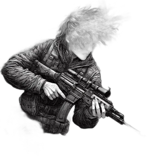 weapon, jacket, hair, animal, concept art, pencil sketch, photorealistic, cyberpunk transparent PNG cut-out