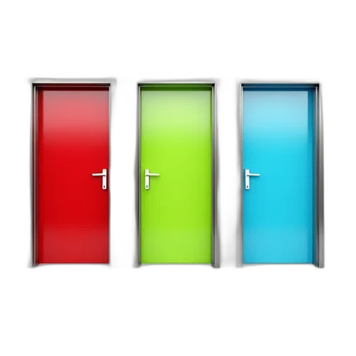 3d render, neon, collection, three, modern, glass, doors, sleek transparent PNG cut-out