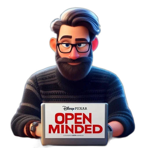 face, 3d render, concept art, cartoon, man, glasses, beard, sweater transparent PNG cut-out