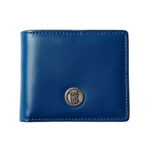 blue, leather, wallet, silver, emblem, front transparent PNG cut-out