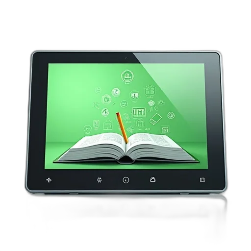 modern, digital, tablet, green, screen, displaying, open, book transparent PNG cut-out