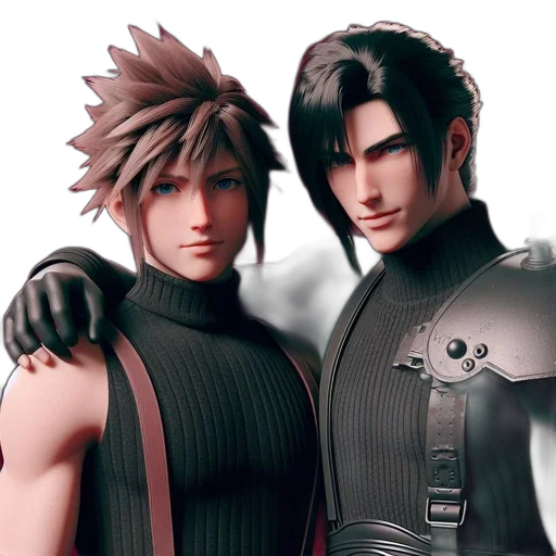 3d render, concept art, fantasy art, photorealistic, dark, monochrome, two, characters transparent PNG cut-out