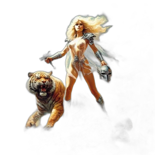 concept art, comic book art, fantasy art, pixel art, golden, warrior, woman, armed transparent PNG cut-out