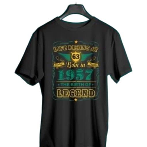 3d render, black, t-shirt, text, life, begins, born, 1957 transparent PNG cut-out