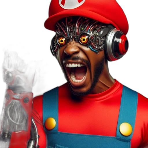 mask, face, robot, creature, concept art, 3d render, mario, character transparent PNG cut-out