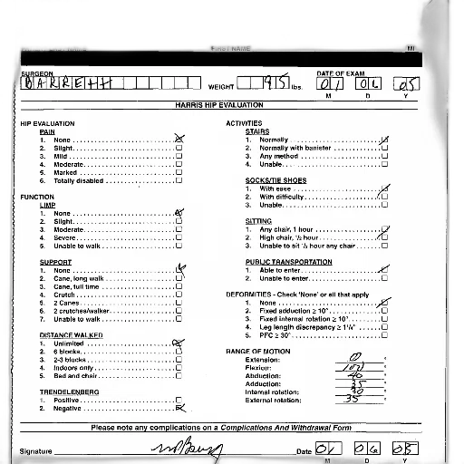 hip, evaluation, form, patient, weight, recorded, 195, lbs transparent PNG cut-out
