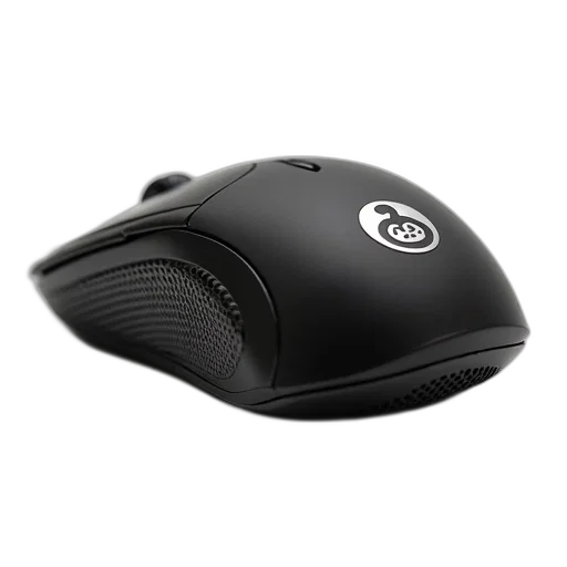 3d render, close-up, image, black, computer, mouse, silver, logo transparent PNG cut-out