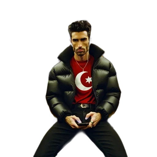 jacket, weapon, animal, concept art, 3d render, cyberpunk, pixel art, man transparent PNG cut-out