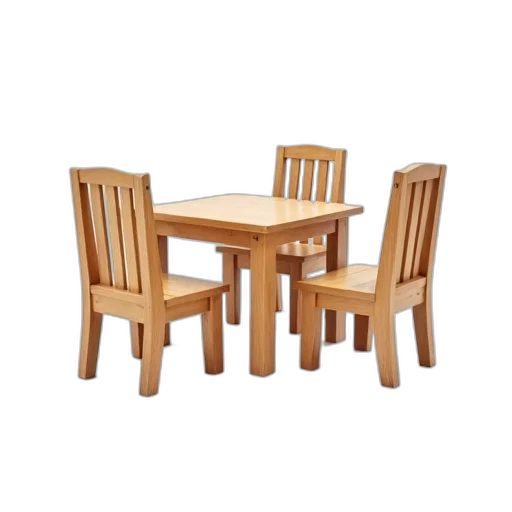 furniture, food, 3d render, set, three, wooden, chairs, matching transparent PNG cut-out