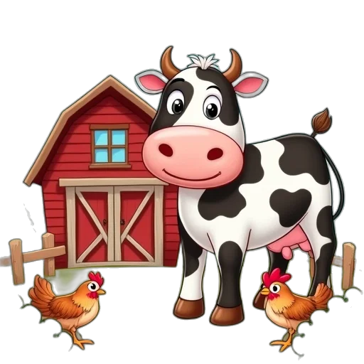 animal, farm, sign, cartoon, cow, chickens transparent PNG cut-out