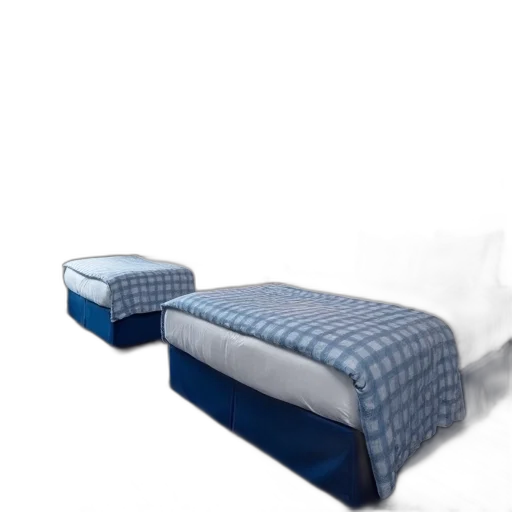 furniture, 3d render, photorealistic, blue, hotel, room, two, beds transparent PNG cut-out
