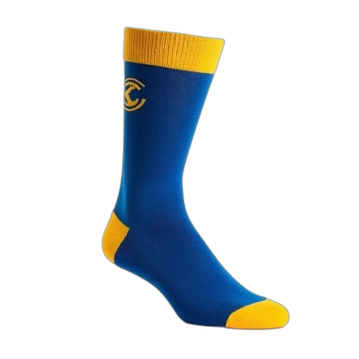 close-up, image, single, blue, sock, yellow, stripe, cuff transparent PNG cut-out