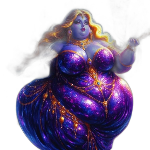 dress, concept art, fantasy art, vaporwave, outer space, blue-skinned, woman, purple transparent PNG cut-out