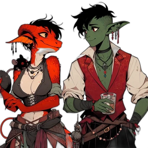 concept art, fantasy art, comic book art, pixel art, red, green, two, fantasy transparent PNG cut-out