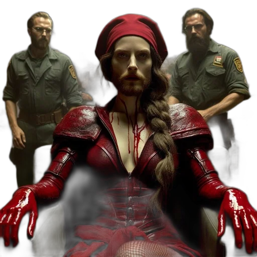 concept art, comic book art, 3d render, cyberpunk, red, woman, bold, attire transparent PNG cut-out