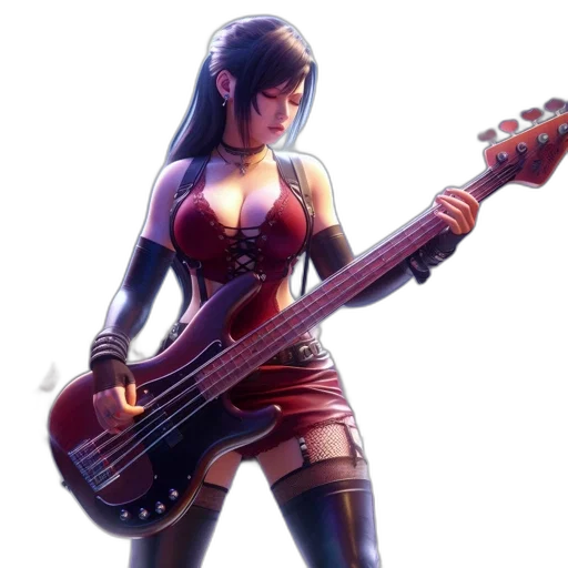weapon, concept art, fantasy art, 3d render, comic book art, animated, female, musician transparent PNG cut-out