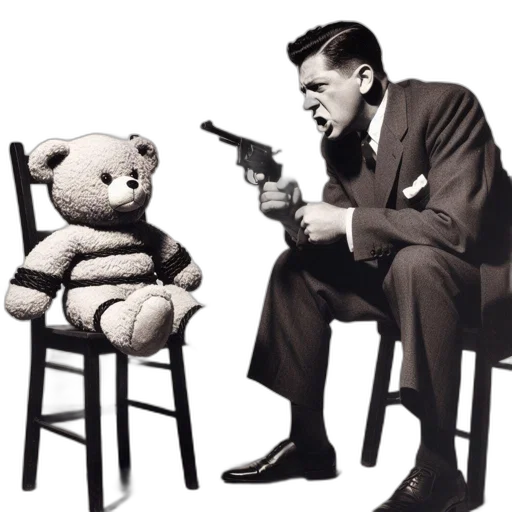 weapon, staff, man, suit, points, gun, teddy, bear transparent PNG cut-out