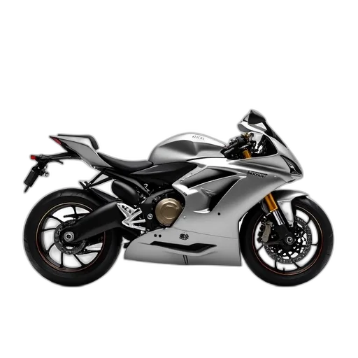 3d render, photorealistic, concept art, sleek, silver, sports, motorcycle, black transparent PNG cut-out
