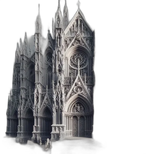 building, 3d render, concept art, fantasy art, photorealistic, monochrome, elaborate, gothic-style transparent PNG cut-out