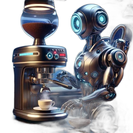 robot, concept art, 3d render, photorealistic, fantasy art, advanced, brews, coffee transparent PNG cut-out