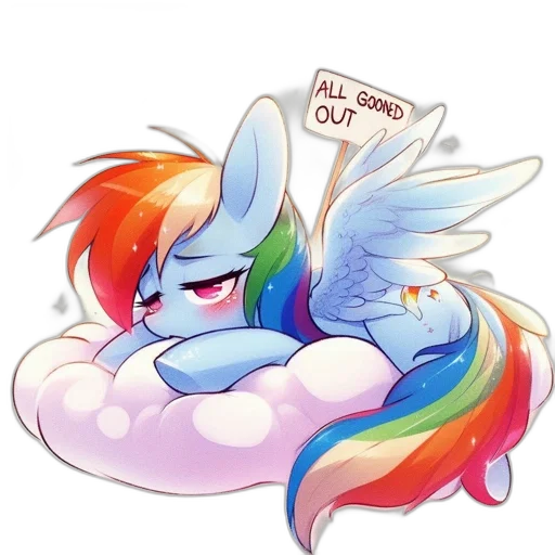 watercolor, pixel art, fantasy art, concept art, animated, pegasus, rests, cloud transparent PNG cut-out