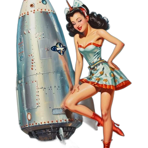 dress, weapon, robot, concept art, outer space, pin-up, styled, woman transparent PNG cut-out